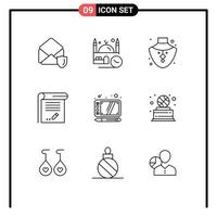 Pictogram Set of 9 Simple Outlines of notebook knowledge namaz education necklace Editable Vector Design Elements