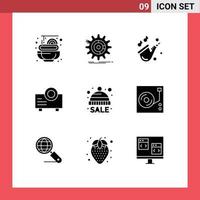 Group of 9 Solid Glyphs Signs and Symbols for winter cold instrument projector device Editable Vector Design Elements