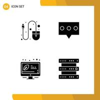 Set of 4 Vector Solid Glyphs on Grid for computer efficient tool message database Editable Vector Design Elements