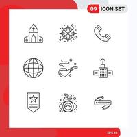 9 Universal Outlines Set for Web and Mobile Applications day cigar call globe education Editable Vector Design Elements