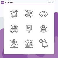 Pictogram Set of 9 Simple Outlines of report growth lollipop graph vision Editable Vector Design Elements