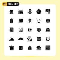 25 User Interface Solid Glyph Pack of modern Signs and Symbols of internet account date weather moon Editable Vector Design Elements
