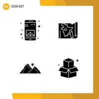 Group of 4 Modern Solid Glyphs Set for app landscape mobile world mountain Editable Vector Design Elements