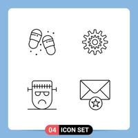 Group of 4 Filledline Flat Colors Signs and Symbols for beach wheel slippers gear cartoon Editable Vector Design Elements