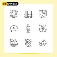 paquete de iconos vectoriales de stock de 9 signos y símbolos de línea para el diseño de arena de reloj inteligente mensaje de chat elementos de diseño vectorial editables vector