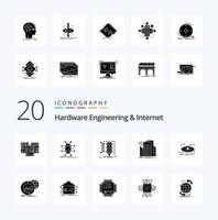 20 Hardware Engineering And Internet Solid Glyph icon Pack like sensor buildings network traffic monitoring vector