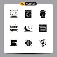 9 Universal Solid Glyph Signs Symbols of night climate cup pin baby Editable Vector Design Elements