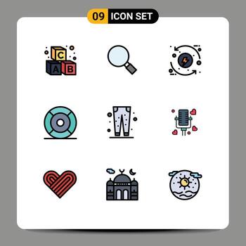 User Interface Pack of 9 Basic Filledline Flat Colors of ux help process essential energy Editable Vector Design Elements