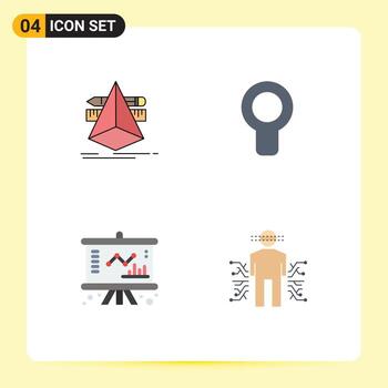 Mobile Interface Flat Icon Set of 4 Pictograms of design chart tools air management Editable Vector Design Elements