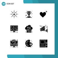 9 Universal Solid Glyphs Set for Web and Mobile Applications cloud design success computer creative Editable Vector Design Elements