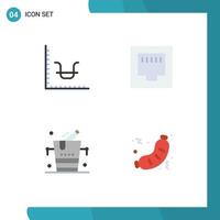 conjunto moderno de 4 iconos y símbolos planos, como el puerto comercial de marketing de hielo, barbacoa, elementos de diseño vectorial editables vector