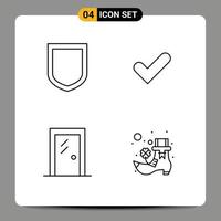 Mobile Interface Line Set of 4 Pictograms of protection house check good room Editable Vector Design Elements