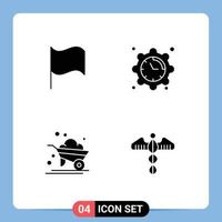Group of 4 Solid Glyphs Signs and Symbols for basic farming setting time medical Editable Vector Design Elements