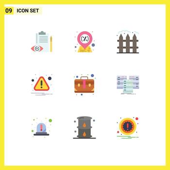 9 concepto de color plano para sitios web móviles y aplicaciones bolsa error venta precaución jardín elementos de diseño vectorial editables vector