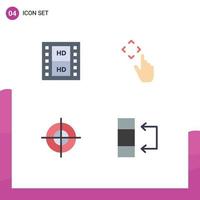 Set of 4 Vector Flat Icons on Grid for film goal multimedia gestures target Editable Vector Design Elements