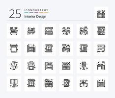 paquete de iconos de 25 líneas de diseño de interiores que incluye interior. escritorio. escuela. marco. único vector