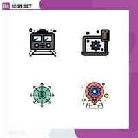 Group of 4 Filledline Flat Colors Signs and Symbols for metro cogwheel transport laptop banking Editable Vector Design Elements
