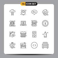 Group of 16 Modern Outlines Set for investment fund conversation checklist check Editable Vector Design Elements
