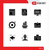 User Interface Pack of 9 Basic Solid Glyphs of video music user audio print Editable Vector Design Elements