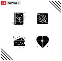 Pack of 4 Modern Solid Glyphs Signs and Symbols for Web Print Media such as book cheese notebook setting food Editable Vector Design Elements