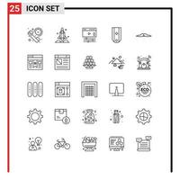 Modern Set of 25 Lines Pictograph of one insignia transport diamond video Editable Vector Design Elements