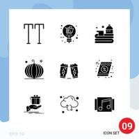 9 Thematic Vector Solid Glyphs and Editable Symbols of beer harvest basket fall cornucopia Editable Vector Design Elements