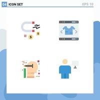 conjunto de 4 iconos planos vectoriales en cuadrícula para atraer elementos de diseño vectorial editables de escala en línea de imanes de ideas vector