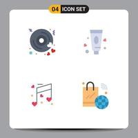 conjunto de iconos planos de interfaz móvil de 4 pictogramas de disco corazón boda pasta de dientes bolsa de compras elementos de diseño vectorial editables vector