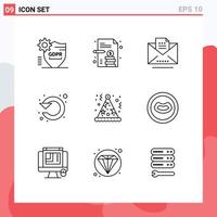 9 Universal Outline Signs Symbols of birthday rotate copy left circle Editable Vector Design Elements