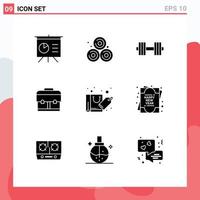 Group of 9 Modern Solid Glyphs Set for card shopping gym discount school Editable Vector Design Elements