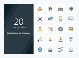 20 Digital Marketing And Technology Flat Color icon for presentation vector