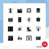 Pack of 16 Modern Solid Glyphs Signs and Symbols for Web Print Media such as marketing business communication sim card Editable Vector Design Elements