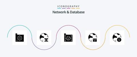 paquete de iconos de glifo 5 de red y base de datos que incluye desarrollo. aplicación red. red. documento vector