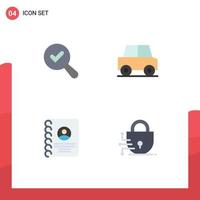 Group of 4 Modern Flat Icons Set for find user automobile vehicles digital Editable Vector Design Elements