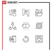 Pack of 9 creative Outlines of drug team bodybuilding network protein Editable Vector Design Elements