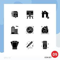 Group of 9 Solid Glyphs Signs and Symbols for office business space building house Editable Vector Design Elements