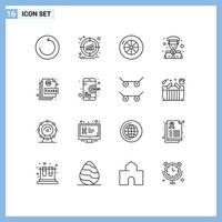 Set of 16 Modern UI Icons Symbols Signs for page document tire action captain Editable Vector Design Elements