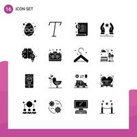 Mobile Interface Solid Glyph Set of 16 Pictograms of brain idea medical star motivate Editable Vector Design Elements