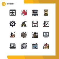 Mobile Interface Flat Color Filled Line Set of 16 Pictograms of sports mechanic computer gear cell Editable Creative Vector Design Elements