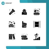 Universal Icon Symbols Group of 9 Modern Solid Glyphs of finger sofa car lamp space Editable Vector Design Elements