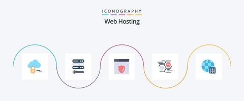 Web Hosting Flat 5 Icon Pack Including server settings. world. security. digital. data vector