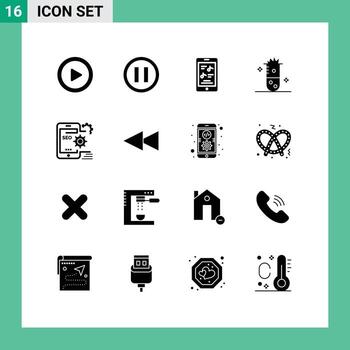 16 Universal Solid Glyphs Set for Web and Mobile Applications optimize seo music nuclear fusion chemistry Editable Vector Design Elements