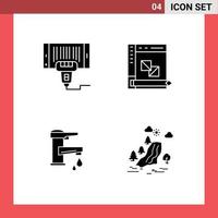 Set of 4 Vector Solid Glyphs on Grid for barcode planning scan develop hand Editable Vector Design Elements