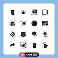 Mobile Interface Solid Glyph Set of 16 Pictograms of home pencil devices cell taxes Editable Vector Design Elements