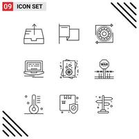 Pictogram Set of 9 Simple Outlines of combat love management card web Editable Vector Design Elements