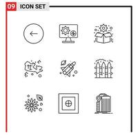 User Interface Pack of 9 Basic Outlines of location seo setting package gear Editable Vector Design Elements