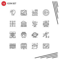 User Interface Pack of 16 Basic Outlines of process travel home transportation beach Editable Vector Design Elements