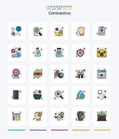 paquete de iconos llenos de 25 líneas de coronavirus creativo, como la rinitis. enfermedades. seguridad. virus. tableta vector