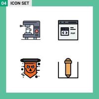 Pictogram Set of 4 Simple Filledline Flat Colors of coffee flag machine develop scary Editable Vector Design Elements