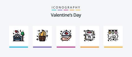 la línea del día de san valentín llenó el paquete de 5 íconos, incluida la noche. cita nocturna corazón. boda. amar. diseño de iconos creativos vector